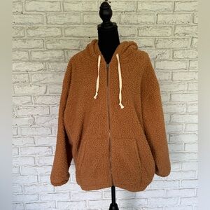 American Eagle Women’s  Brown Sherpa Full Zip Hooded Jacket Size L Warm Cozy